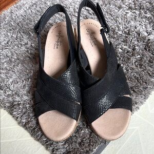 Clarks Black Slingback Sandals with Crisscross Straps